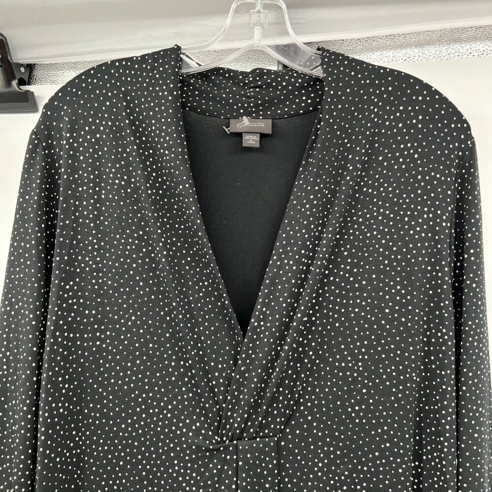 J.Jill Polka Dot Shift Dress Draped Skirt Long Sleeve Black/White Size XLP - Picture 2 of 9